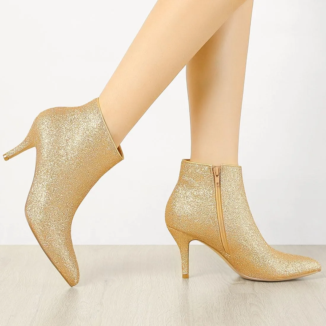 Allegra K Women's Glitter Pointed Toe Stiletto Heel Ankle Boots