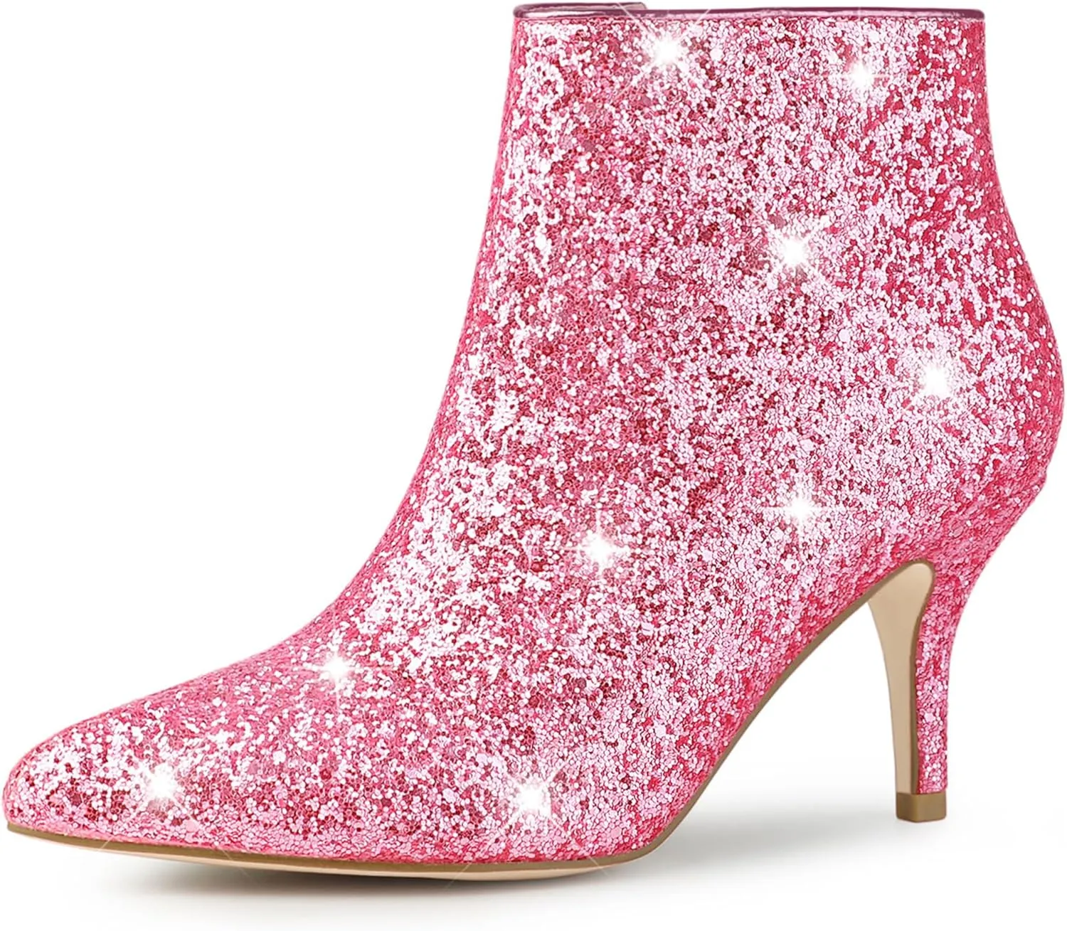 Allegra K Women's Glitter Pointed Toe Stiletto Heel Ankle Boots