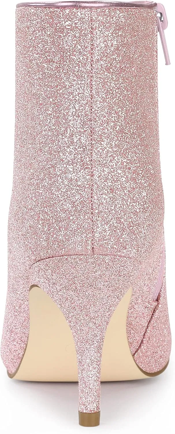 Allegra K Women's Glitter Pointed Toe Stiletto Heel Ankle Boots