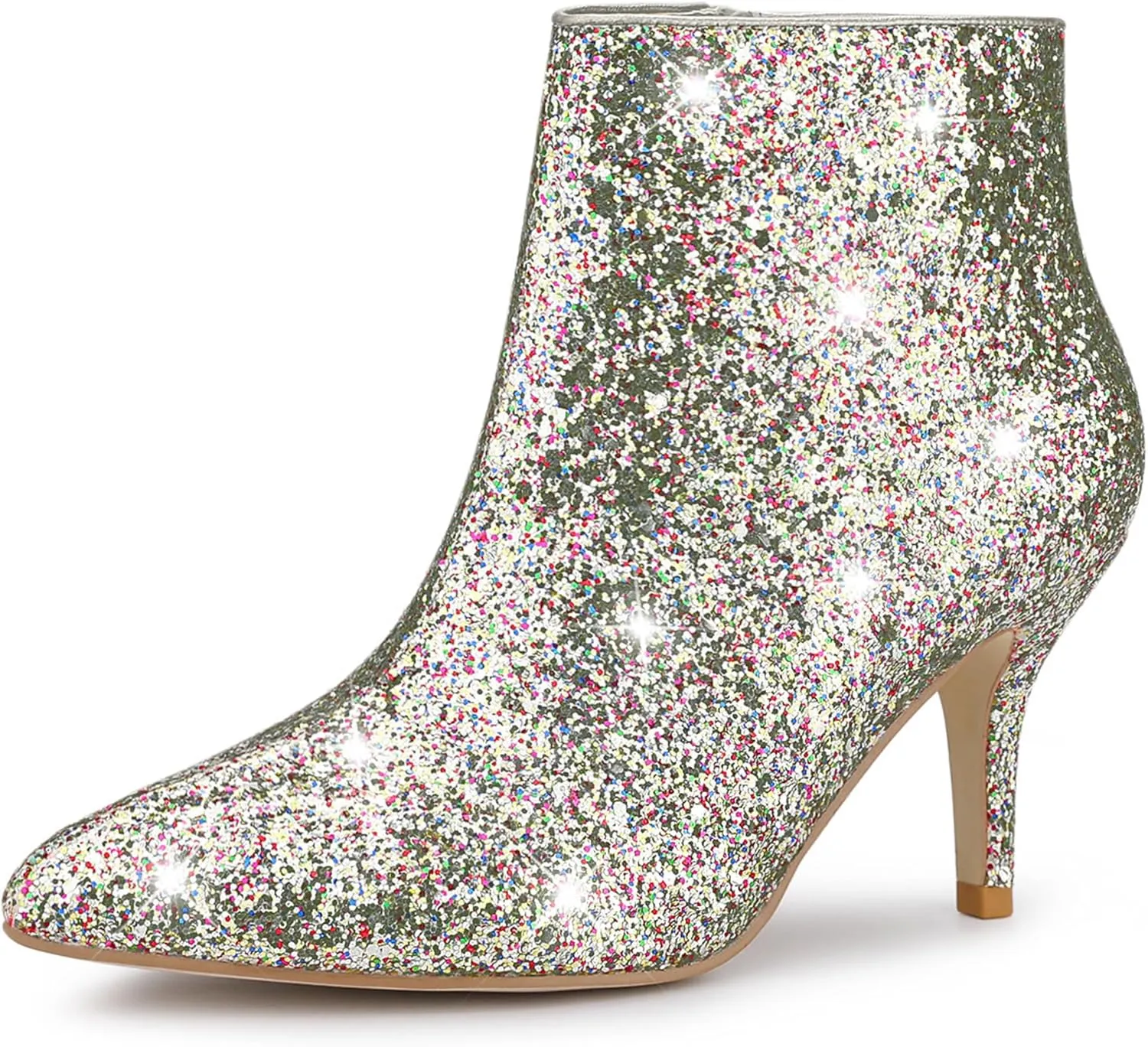 Allegra K Women's Glitter Pointed Toe Stiletto Heel Ankle Boots