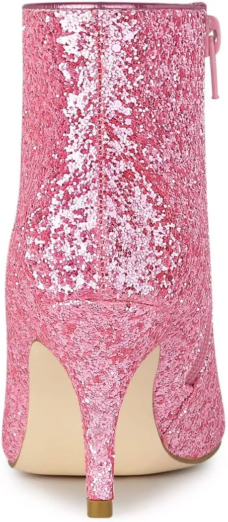 Allegra K Women's Glitter Pointed Toe Stiletto Heel Ankle Boots