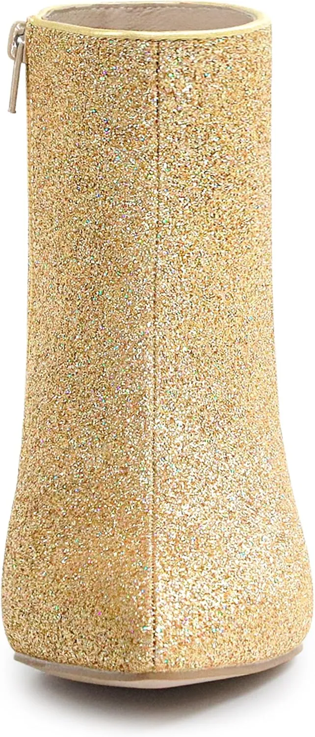 Allegra K Women's Glitter Pointed Toe Stiletto Heel Ankle Boots