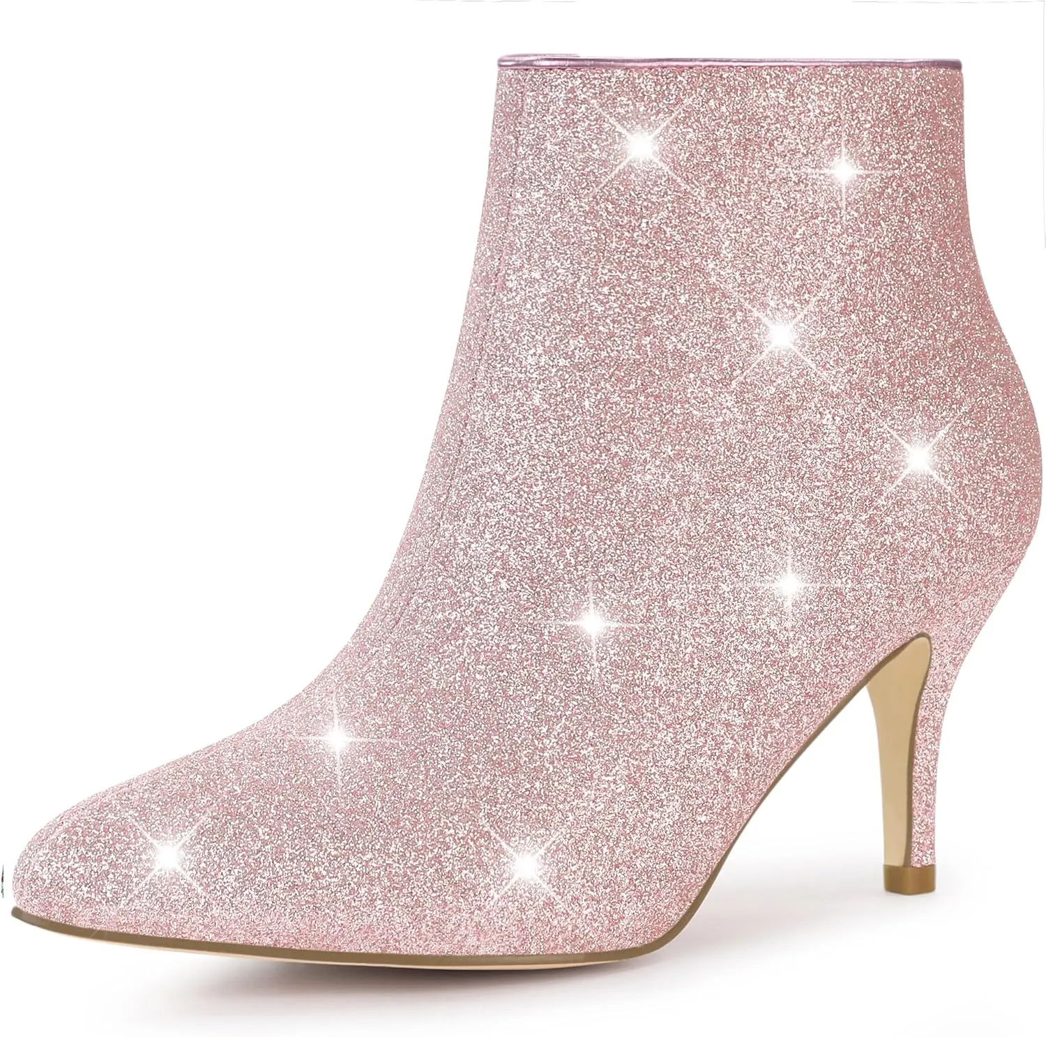 Allegra K Women's Glitter Pointed Toe Stiletto Heel Ankle Boots