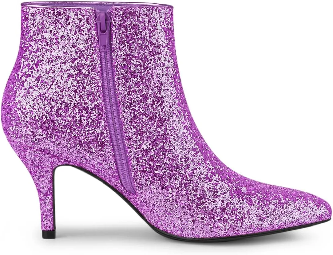 Allegra K Women's Glitter Pointed Toe Stiletto Heel Ankle Boots