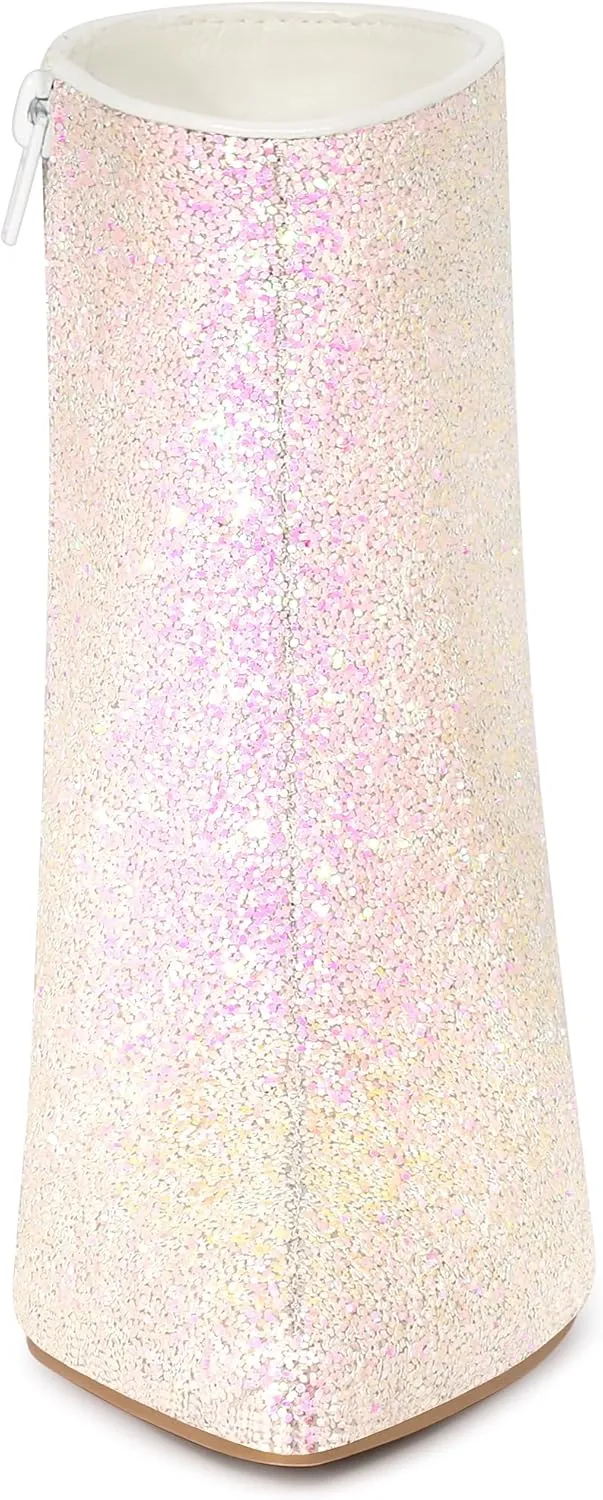 Allegra K Women's Glitter Pointed Toe Stiletto Heel Ankle Boots