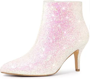 Allegra K Women's Glitter Pointed Toe Stiletto Heel Ankle Boots