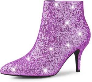 Allegra K Women's Glitter Pointed Toe Stiletto Heel Ankle Boots