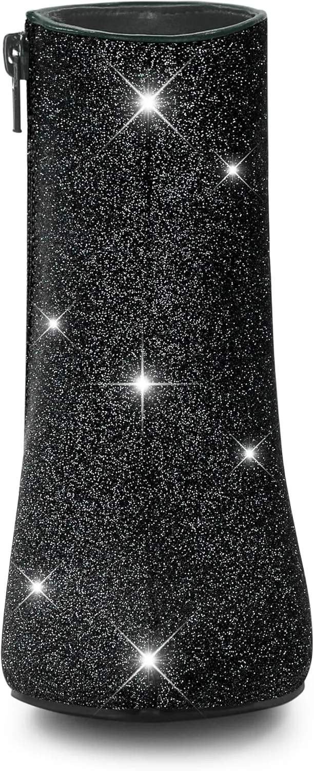 Allegra K Women's Glitter Pointed Toe Stiletto Heel Ankle Boots