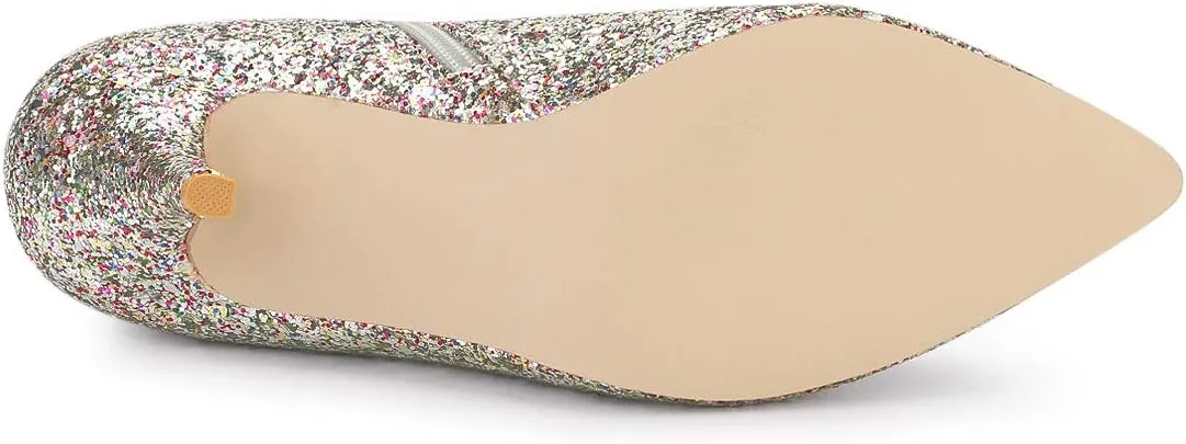 Allegra K Women's Glitter Pointed Toe Stiletto Heel Ankle Boots