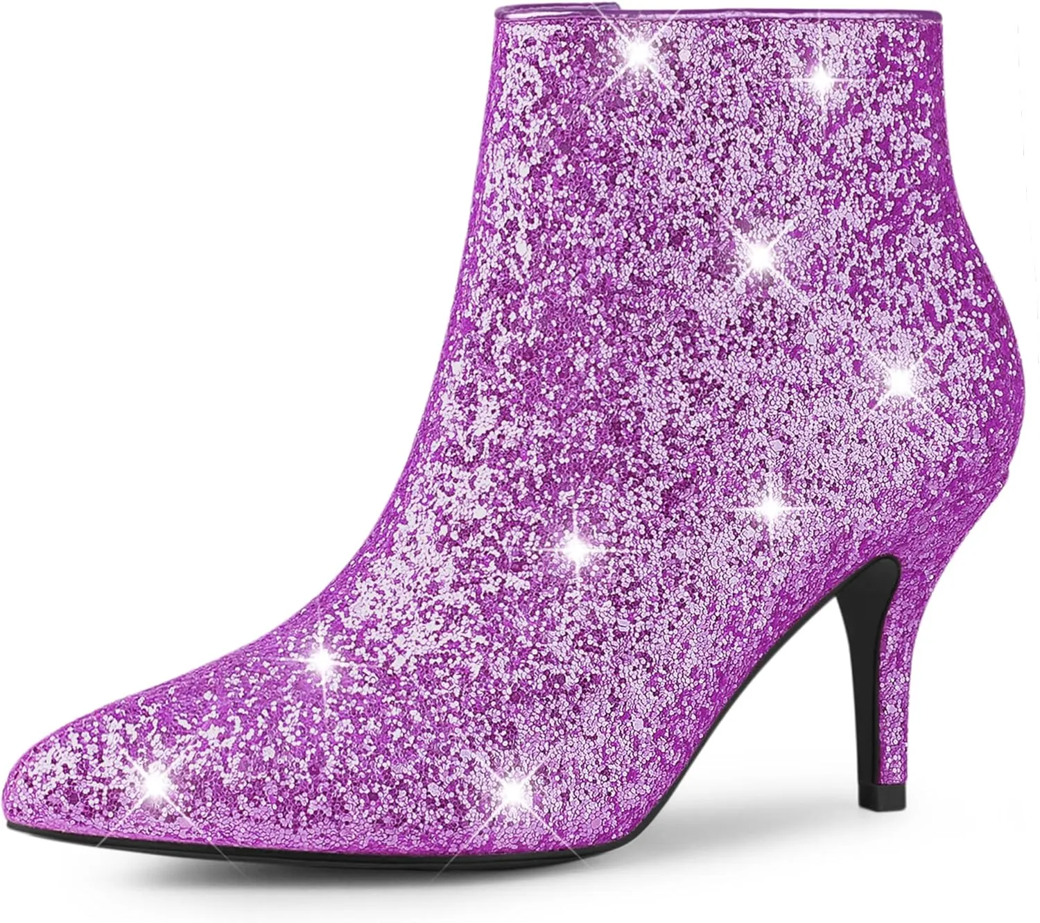 Allegra K Women's Glitter Pointed Toe Stiletto Heel Ankle Boots