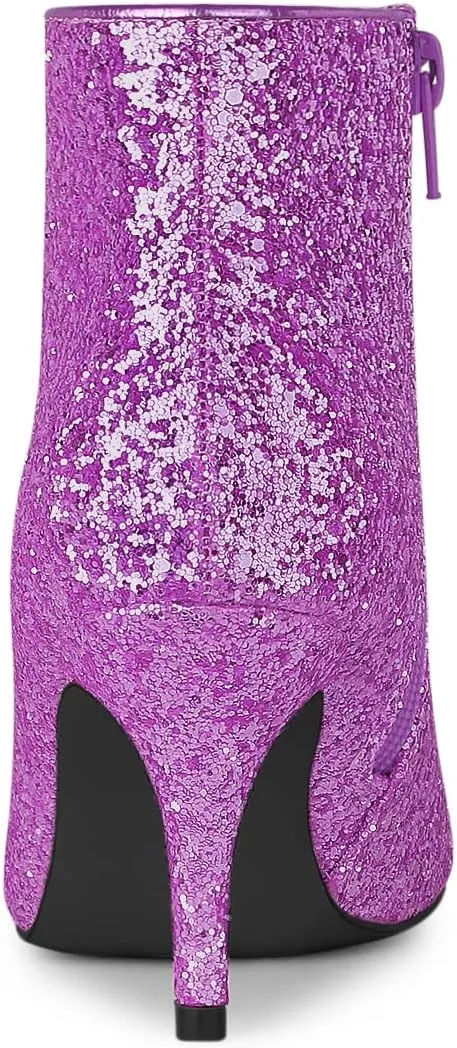 Allegra K Women's Glitter Pointed Toe Stiletto Heel Ankle Boots