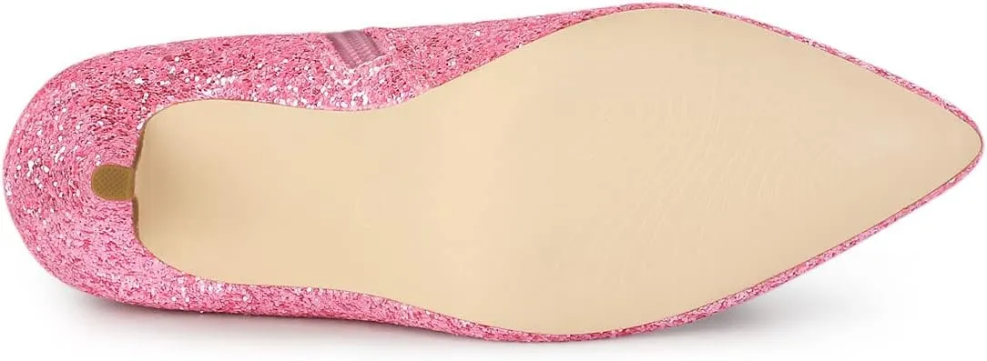 Allegra K Women's Glitter Pointed Toe Stiletto Heel Ankle Boots