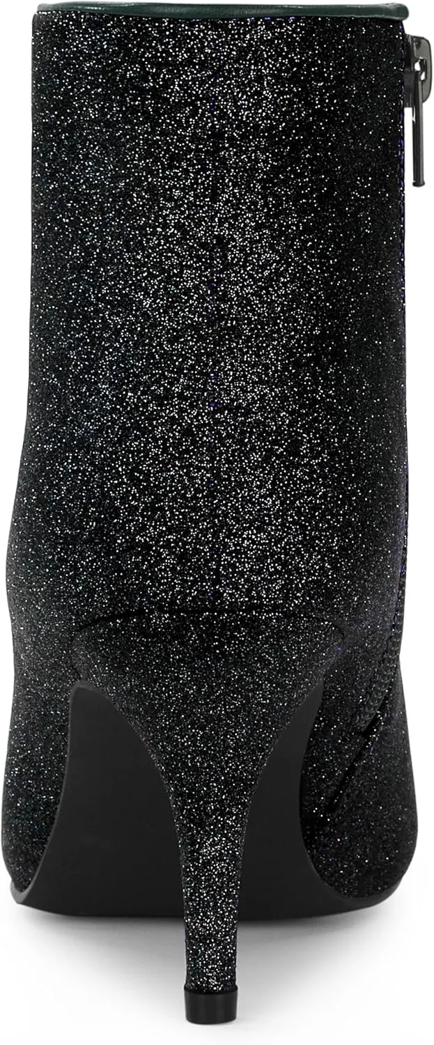 Allegra K Women's Glitter Pointed Toe Stiletto Heel Ankle Boots