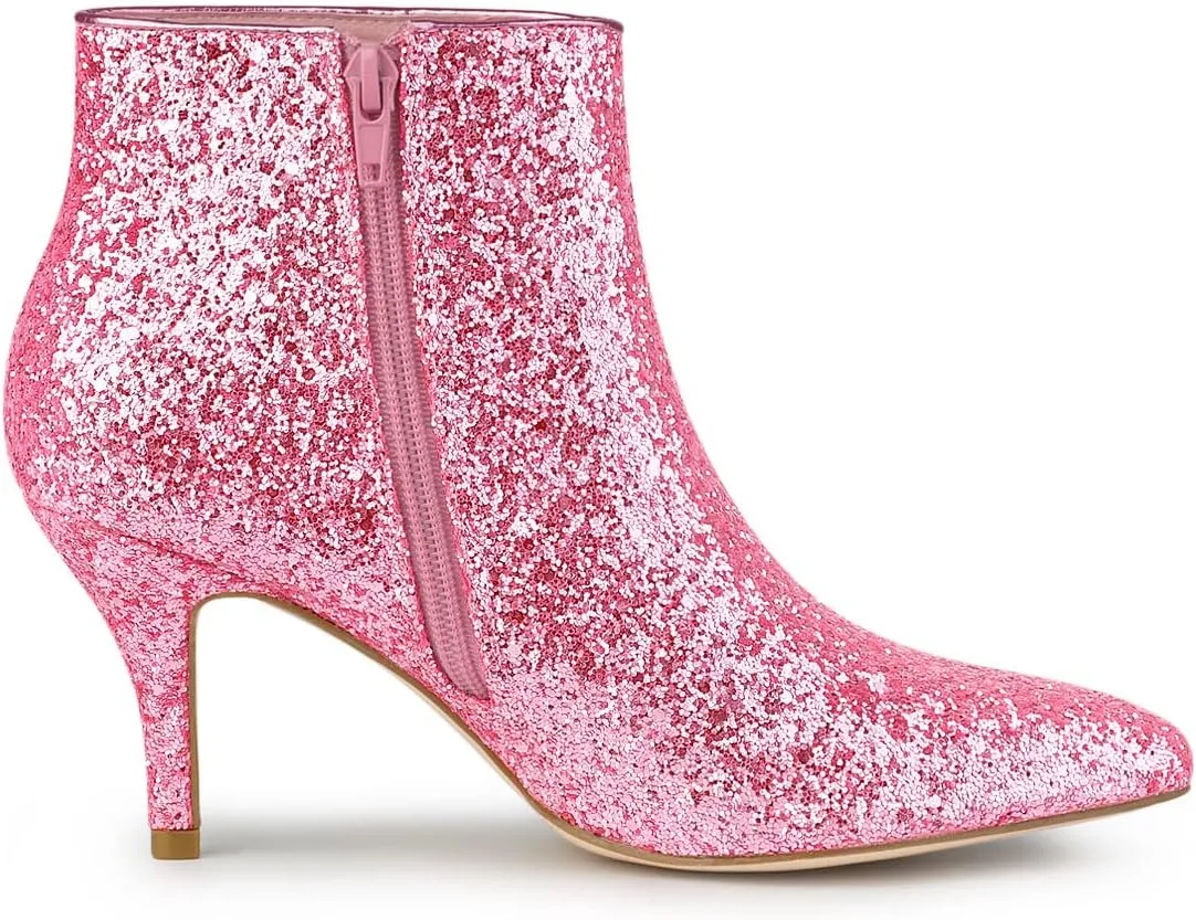 Allegra K Women's Glitter Pointed Toe Stiletto Heel Ankle Boots