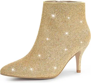 Allegra K Women's Glitter Pointed Toe Stiletto Heel Ankle Boots
