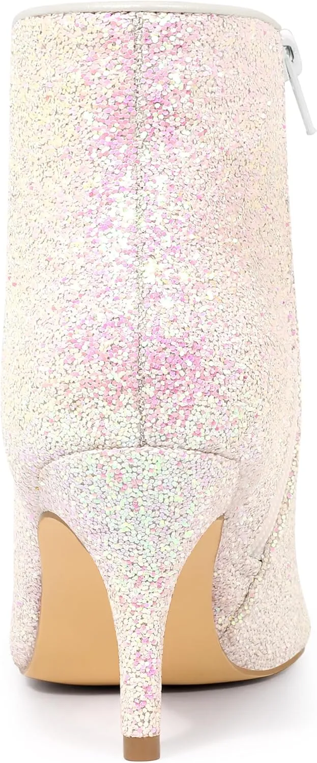 Allegra K Women's Glitter Pointed Toe Stiletto Heel Ankle Boots