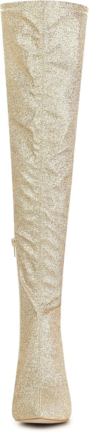 Allegra K Women's Glitter Pointed Toe Stiletto Heel Over the Knee Thigh High Boot