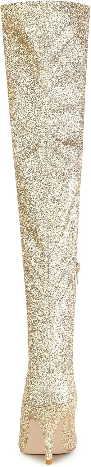 Allegra K Women's Glitter Pointed Toe Stiletto Heel Over the Knee Thigh High Boot