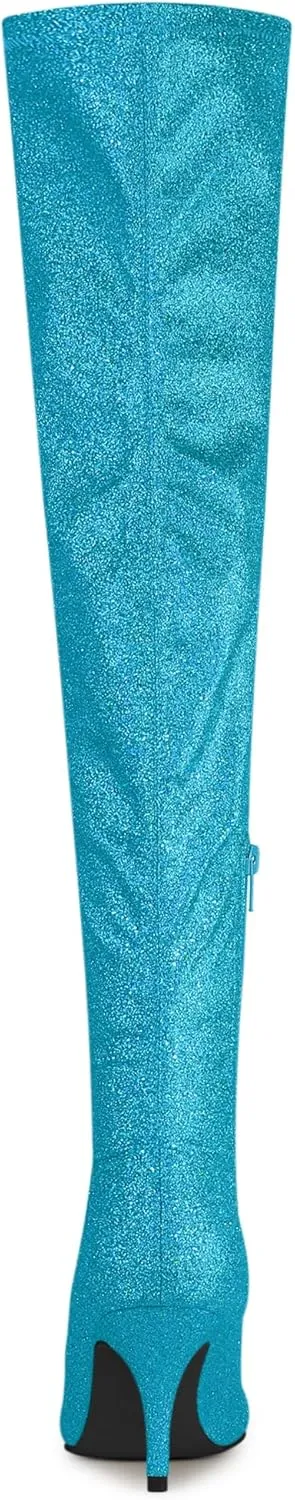 Allegra K Women's Glitter Pointed Toe Stiletto Heel Over the Knee Thigh High Boot