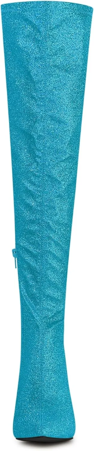 Allegra K Women's Glitter Pointed Toe Stiletto Heel Over the Knee Thigh High Boot