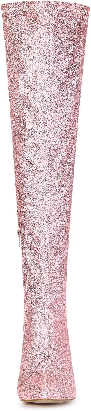 Allegra K Women's Glitter Pointed Toe Stiletto Heel Over the Knee Thigh High Boot