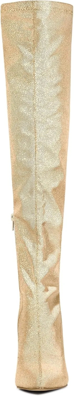 Allegra K Women's Glitter Pointed Toe Stiletto Heels Over the Knee High Boots