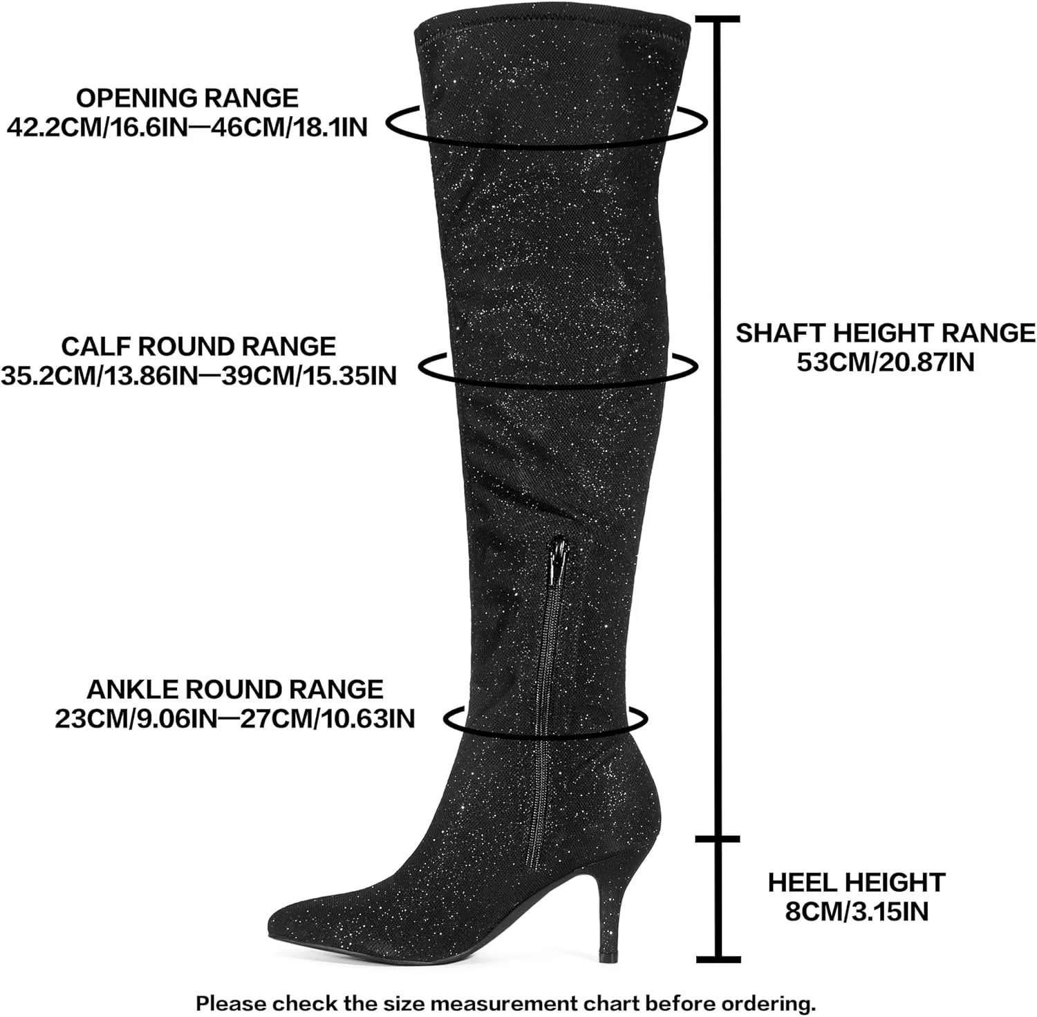 Allegra K Women's Glitter Pointed Toe Stiletto Heels Over the Knee High Boots