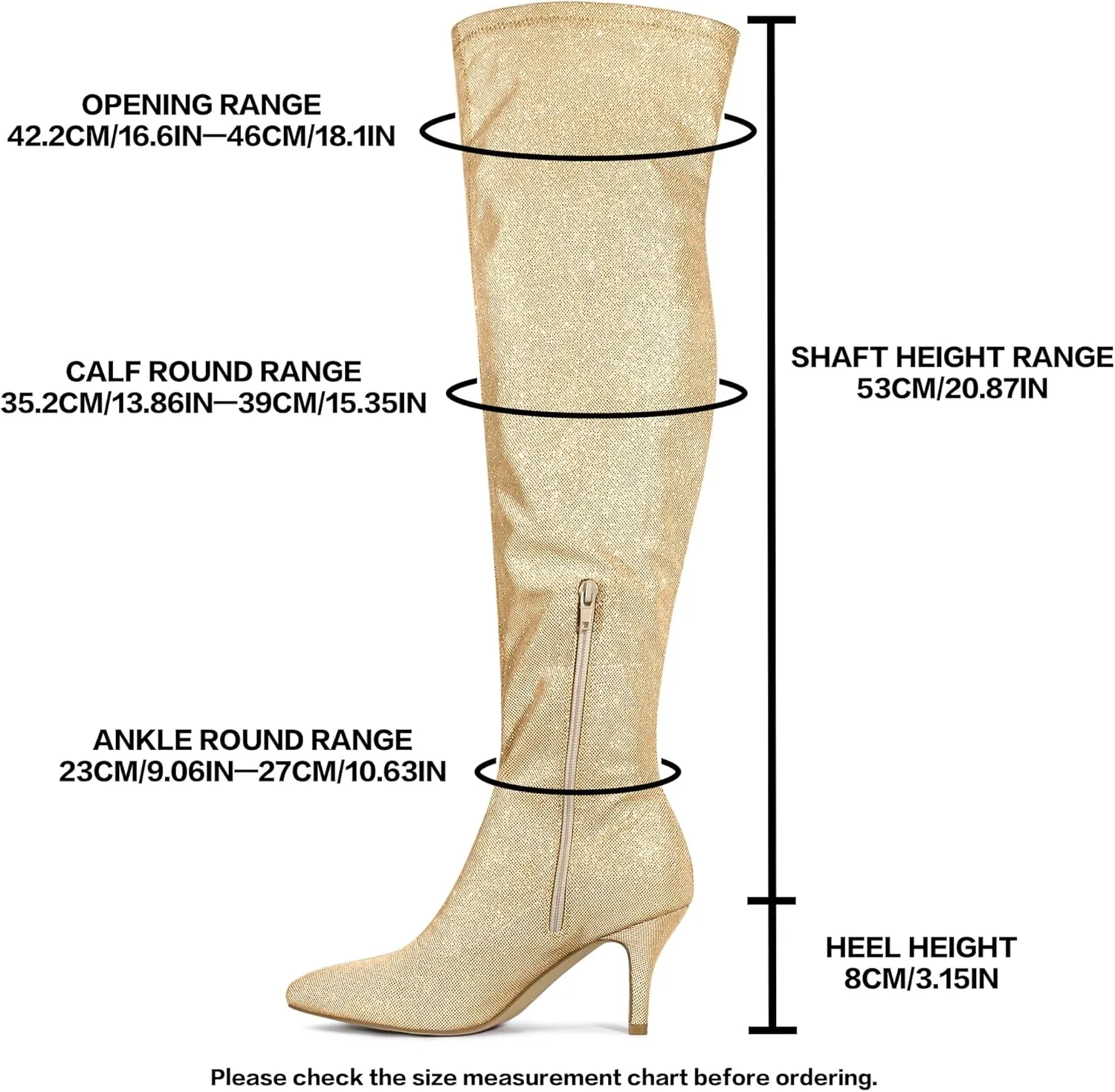 Allegra K Women's Glitter Pointed Toe Stiletto Heels Over the Knee High Boots