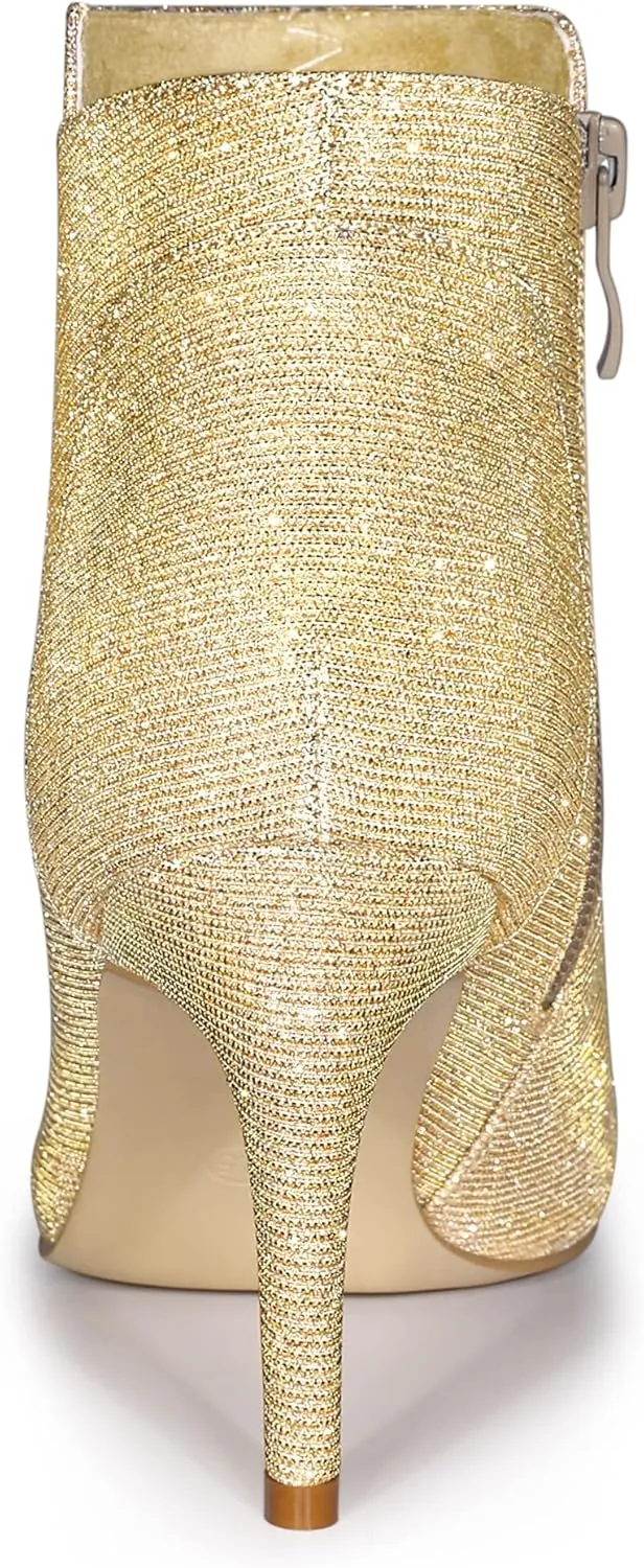 Allegra K Women's Glitter Pointed Toe Zipper Stiletto Heel Ankle Boots