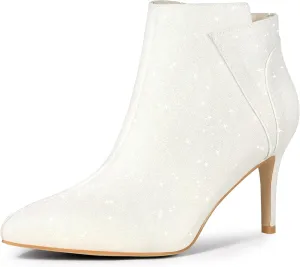 Allegra K Women's Glitter Pointed Toe Zipper Stiletto Heel Ankle Boots