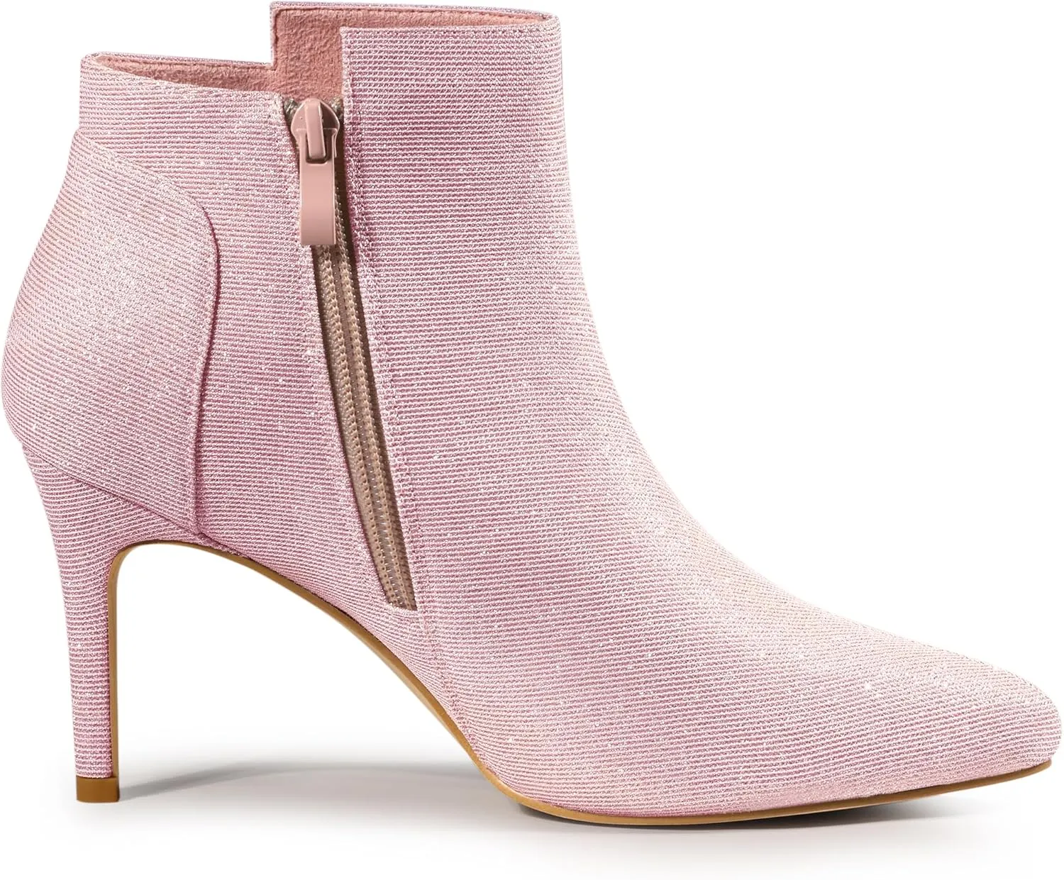Allegra K Women's Glitter Pointed Toe Zipper Stiletto Heel Ankle Boots