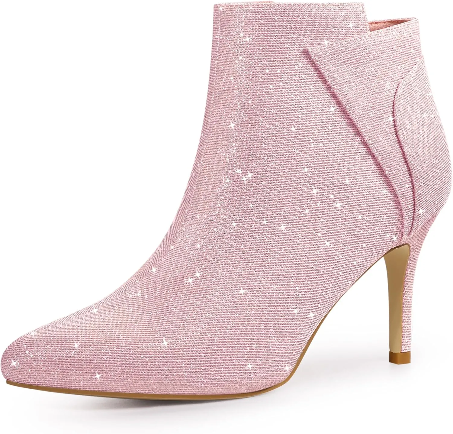 Allegra K Women's Glitter Pointed Toe Zipper Stiletto Heel Ankle Boots