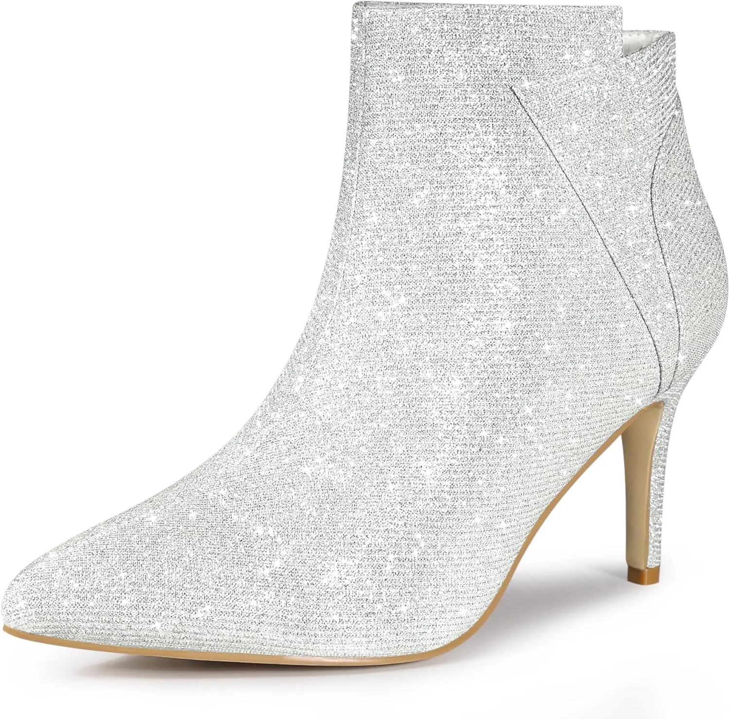 Allegra K Women's Glitter Pointed Toe Zipper Stiletto Heel Ankle Boots