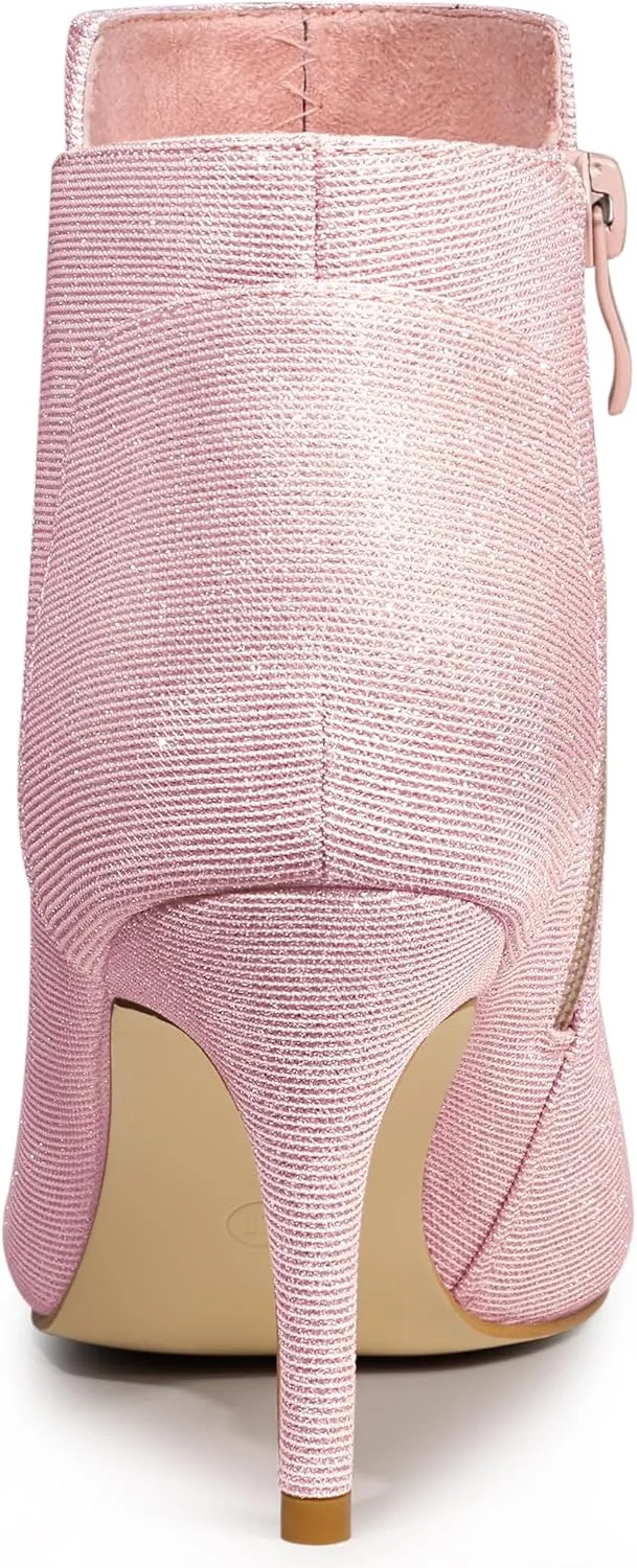 Allegra K Women's Glitter Pointed Toe Zipper Stiletto Heel Ankle Boots