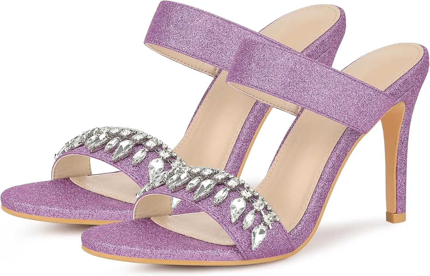 Allegra K Women's Glitter Rhinestone Stiletto Heels Sandals