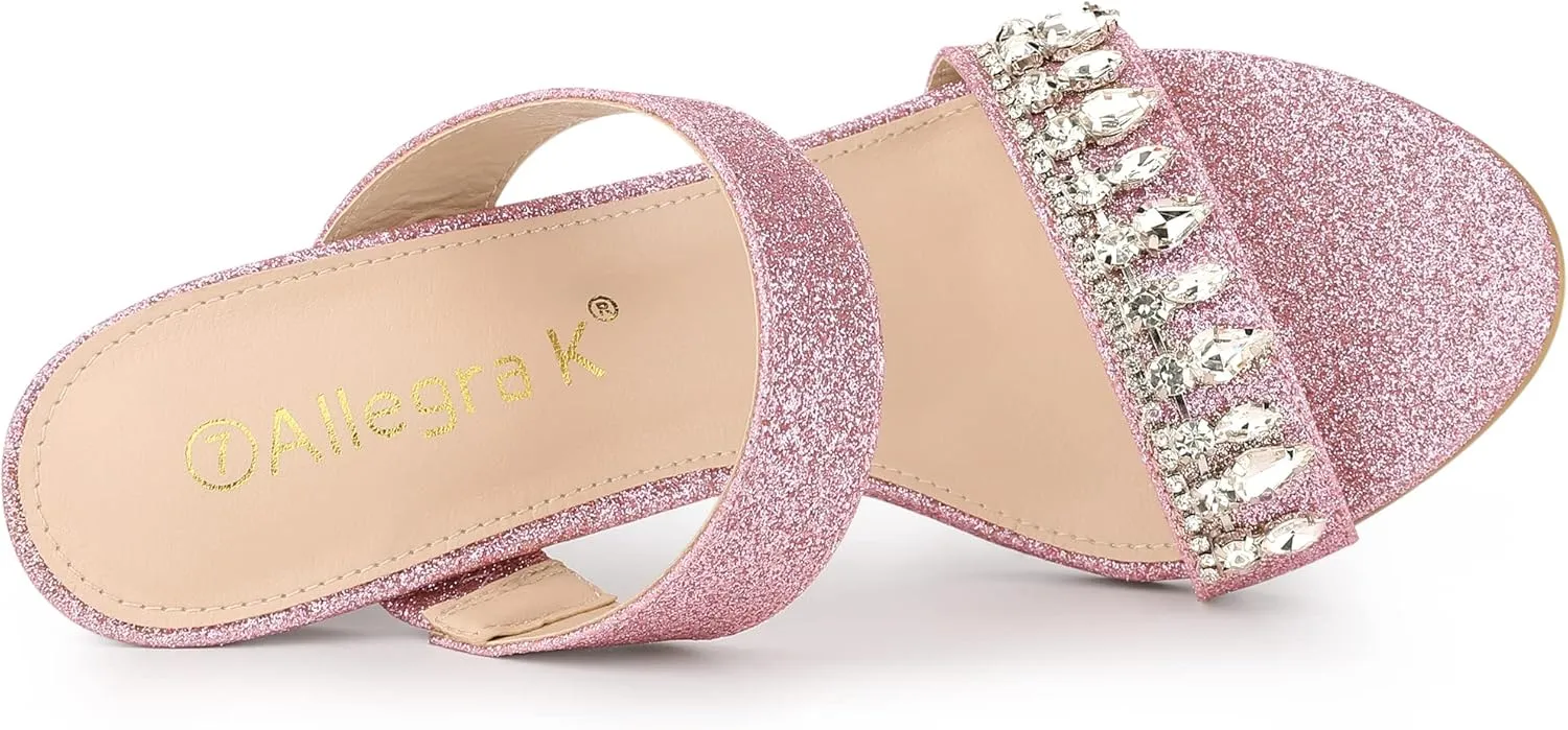 Allegra K Women's Glitter Rhinestone Stiletto Heels Sandals