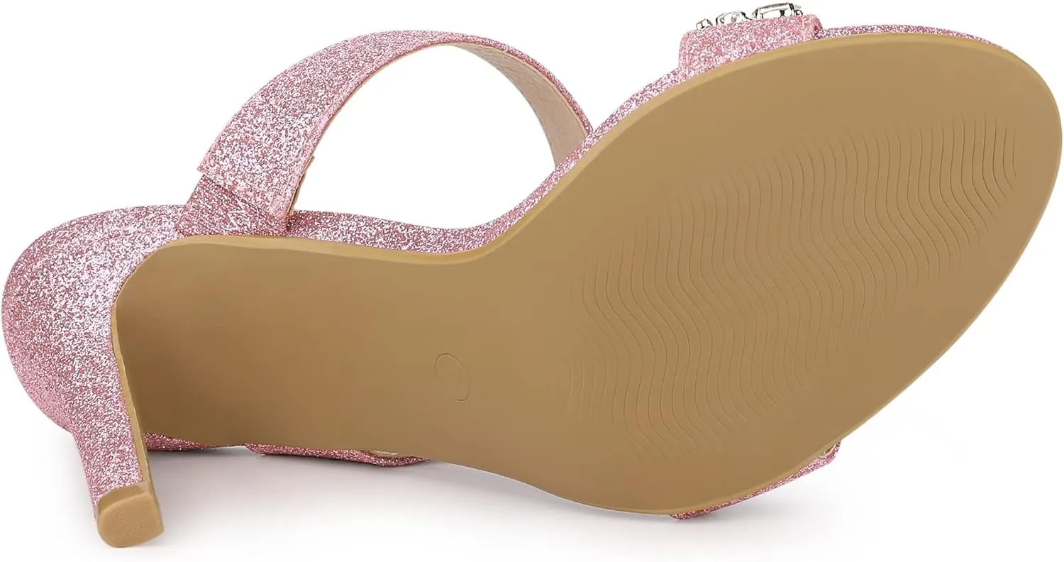 Allegra K Women's Glitter Rhinestone Stiletto Heels Sandals