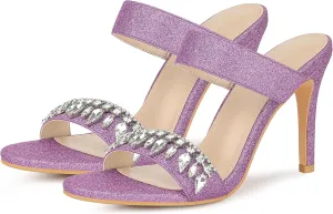 Allegra K Women's Glitter Rhinestone Stiletto Heels Sandals
