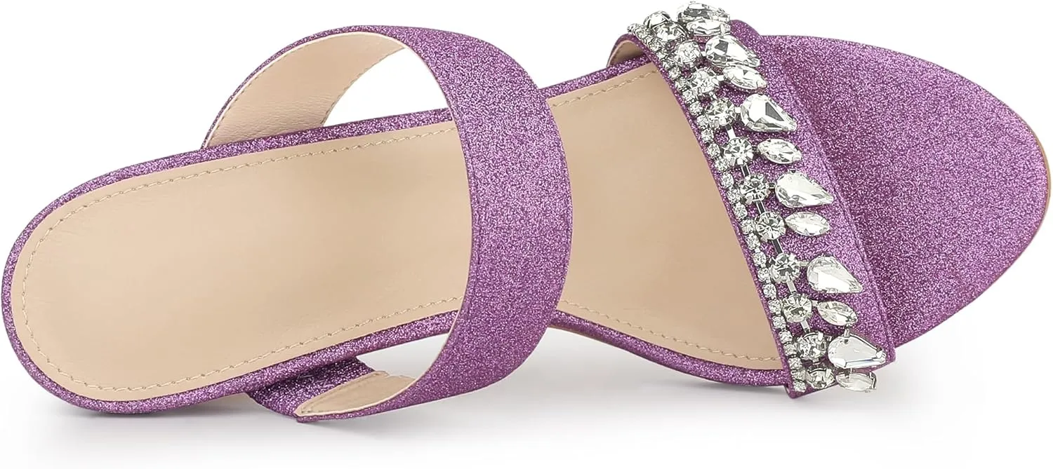Allegra K Women's Glitter Rhinestone Stiletto Heels Sandals