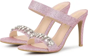 Allegra K Women's Glitter Rhinestone Stiletto Heels Sandals