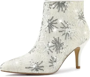 Allegra K Women's Glitter Sparkle Lace Stiletto Heels Party Sequin Ankle Boots