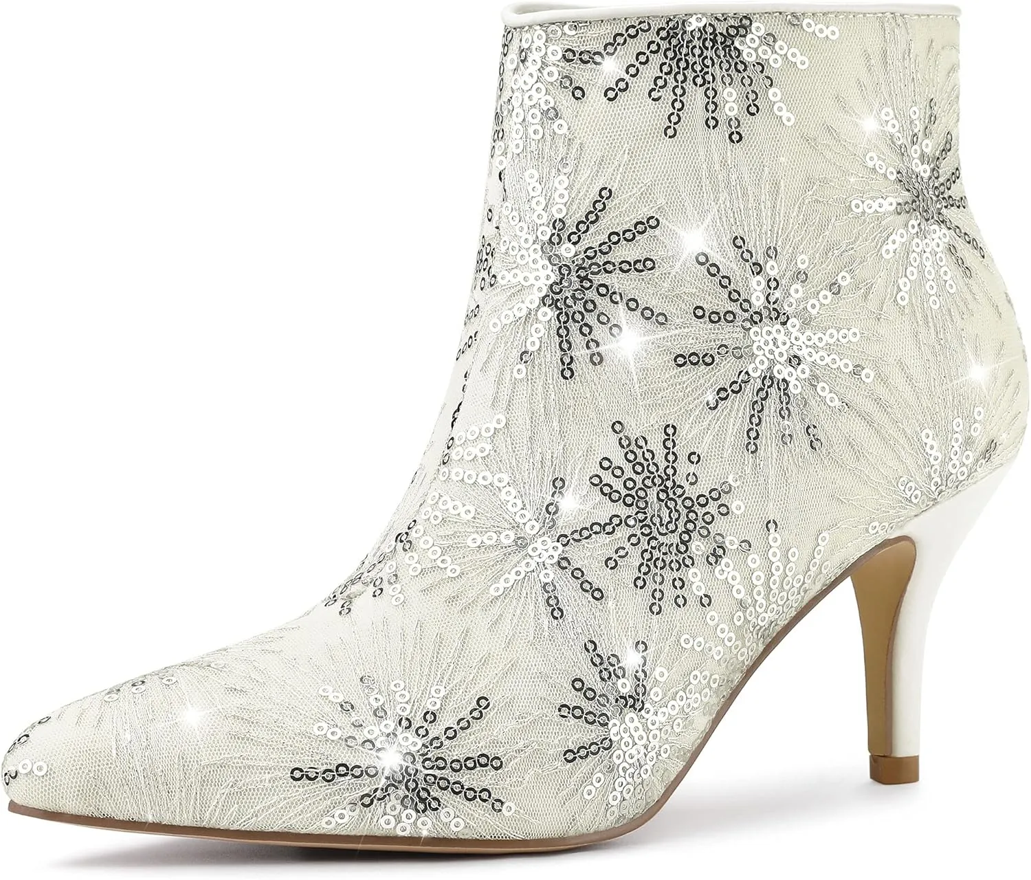 Allegra K Women's Glitter Sparkle Lace Stiletto Heels Party Sequin Ankle Boots