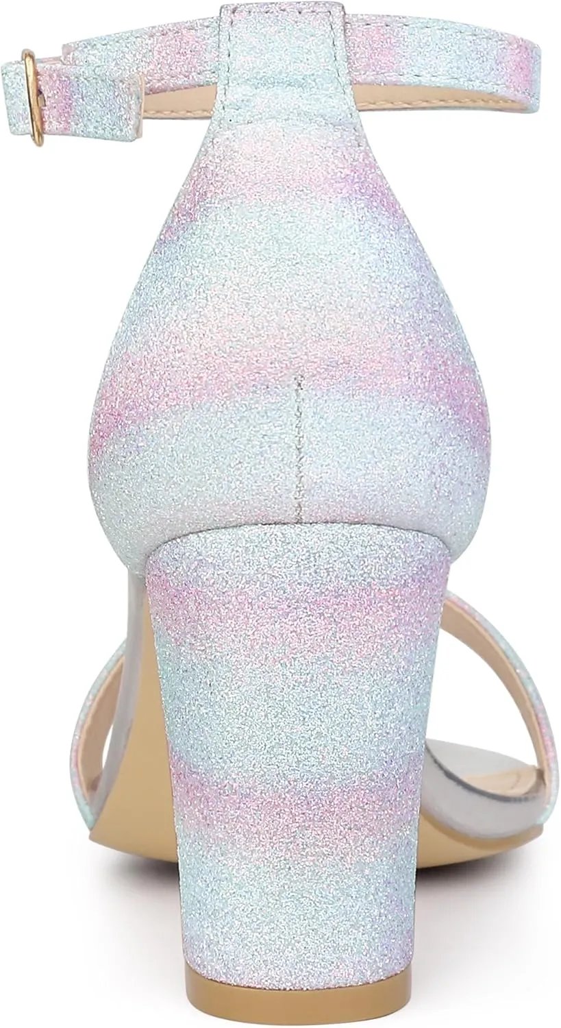 Allegra K Women's Gradient Glitter Heels Chunky Heels Sandals
