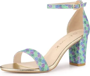 Allegra K Women's Gradient Glitter Heels Chunky Heels Sandals