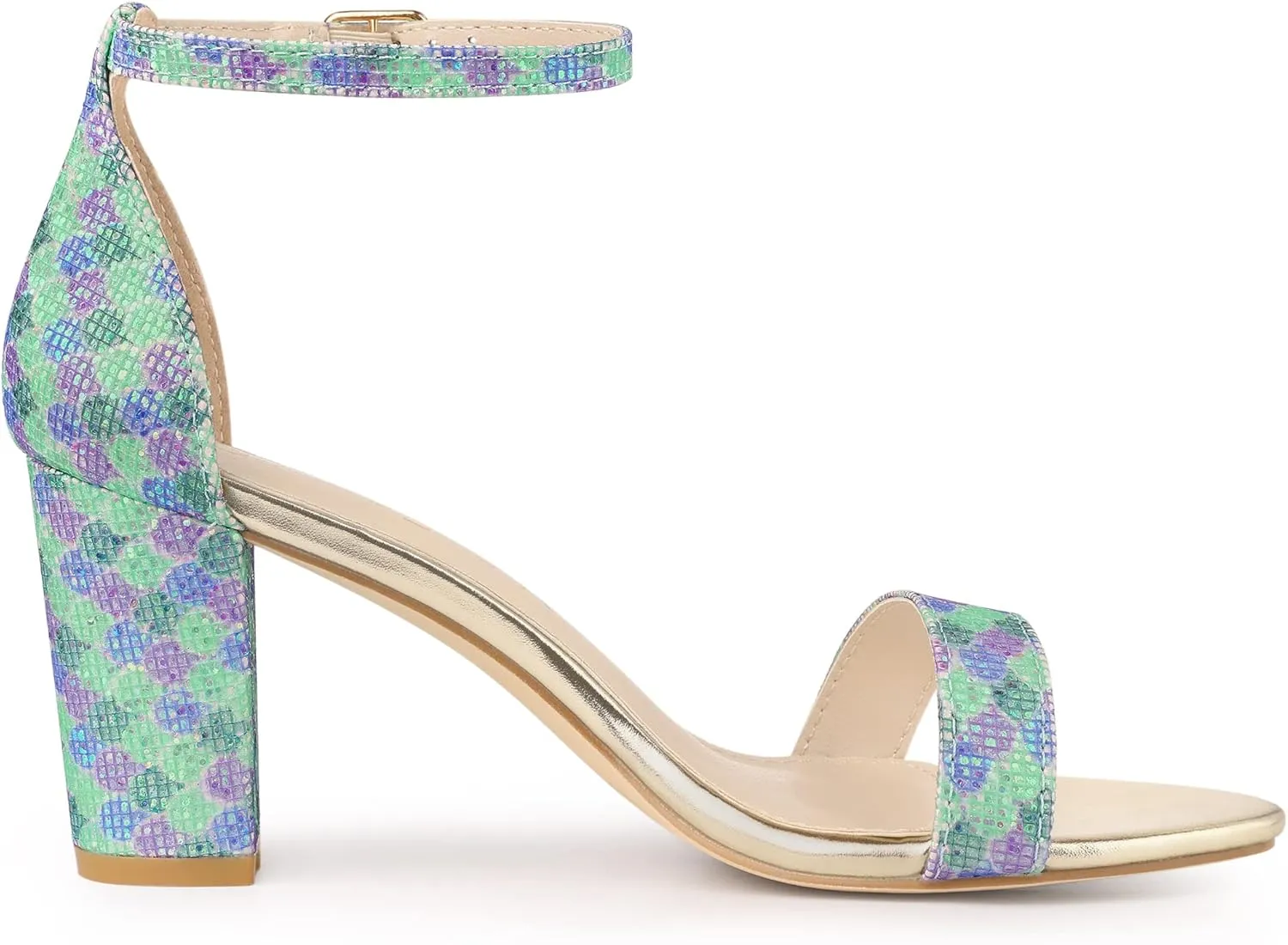 Allegra K Women's Gradient Glitter Heels Chunky Heels Sandals