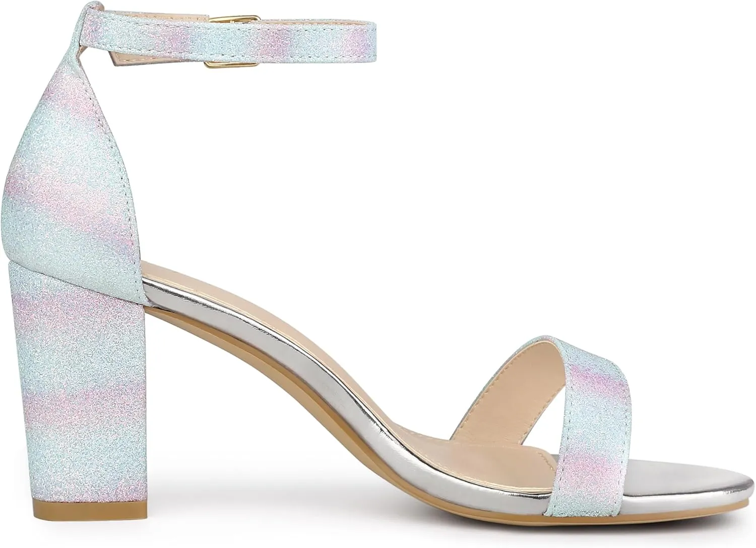 Allegra K Women's Gradient Glitter Heels Chunky Heels Sandals