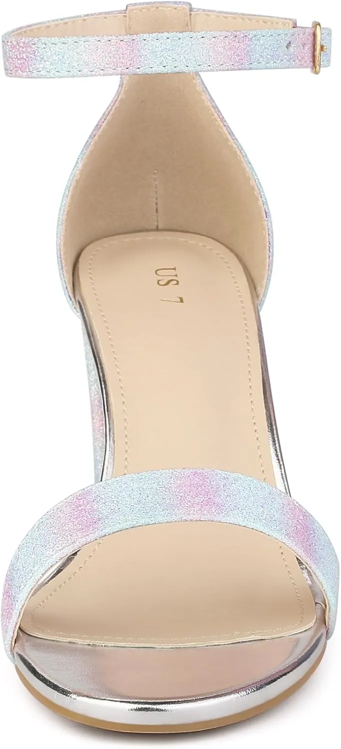 Allegra K Women's Gradient Glitter Heels Chunky Heels Sandals
