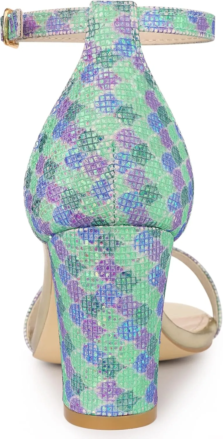 Allegra K Women's Gradient Glitter Heels Chunky Heels Sandals