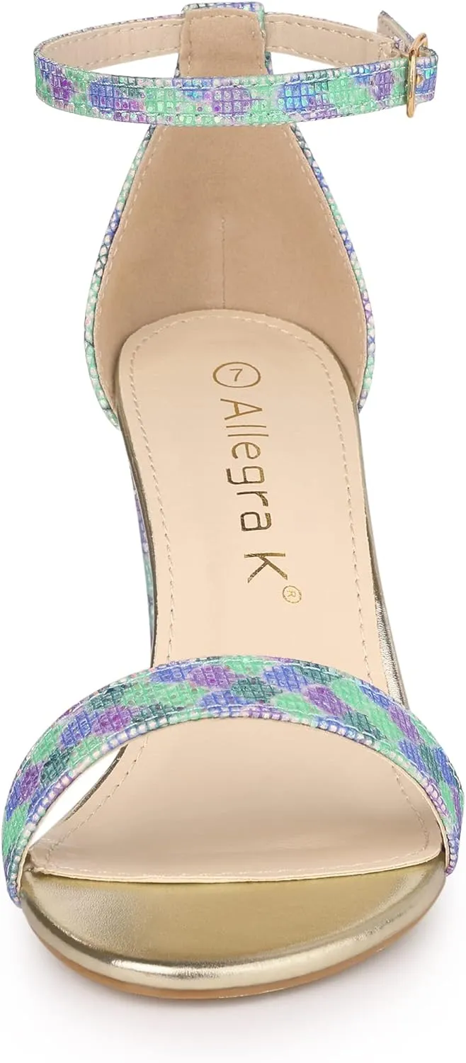 Allegra K Women's Gradient Glitter Heels Chunky Heels Sandals