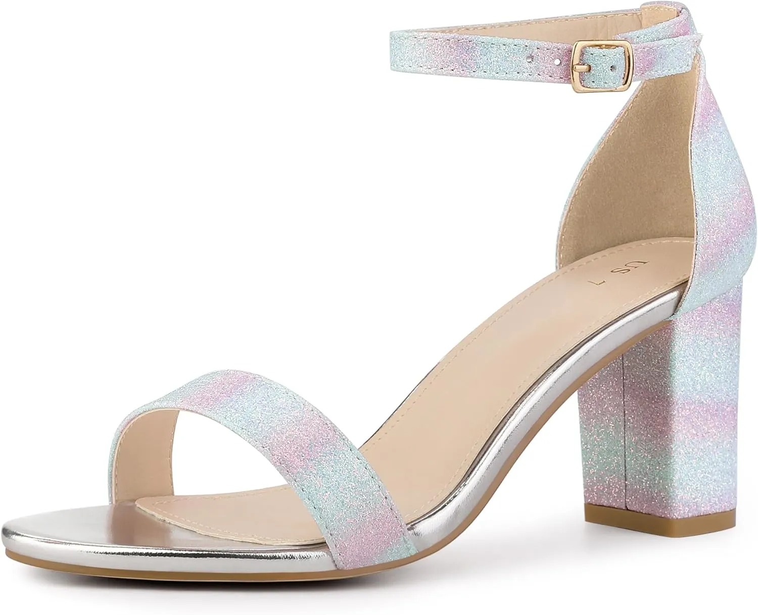 Allegra K Women's Gradient Glitter Heels Chunky Heels Sandals